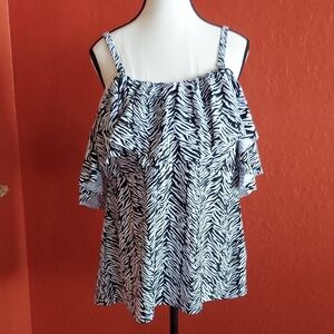 Women's Zebra Print Ruffle Tankini Top 22W NWT